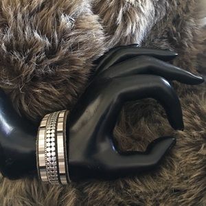 Gray leather band silver accents magnet bracelet